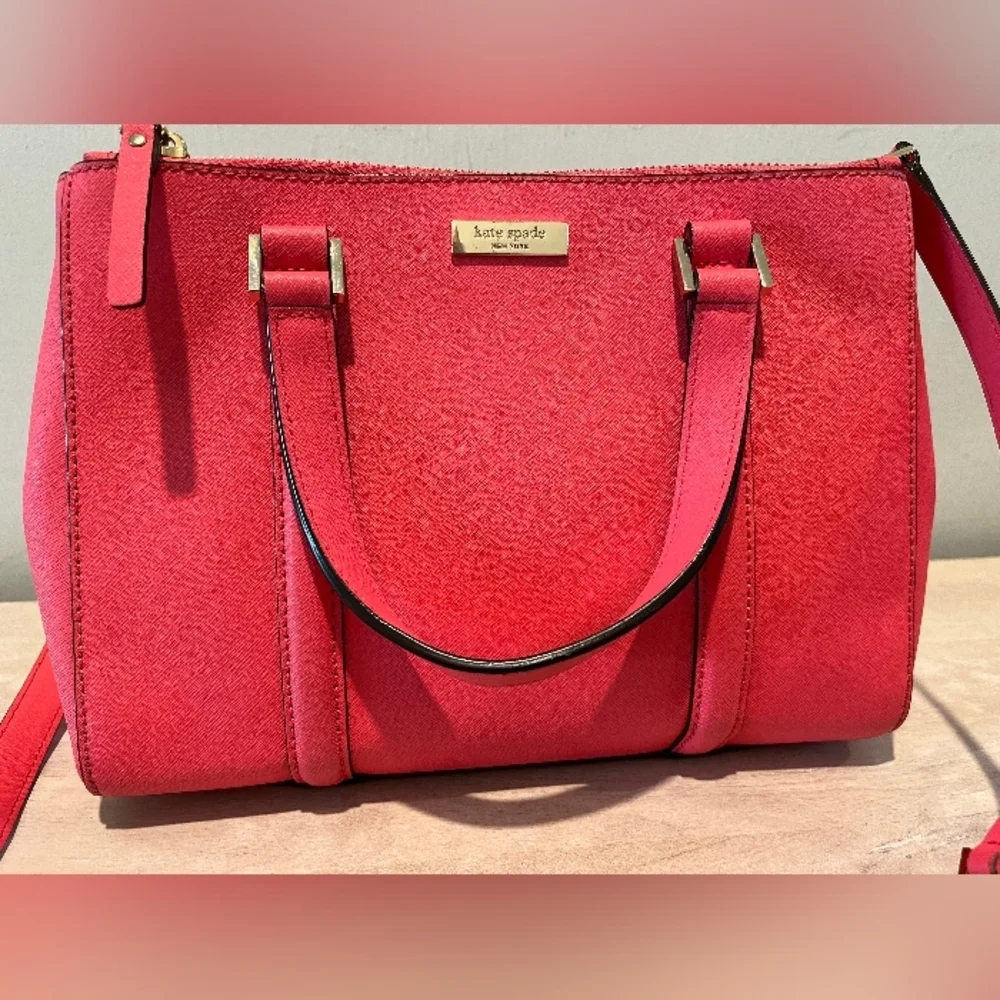 Kate Spade London Newburg Lane Coral Saffiano Leather Satchel/Crossbody L…